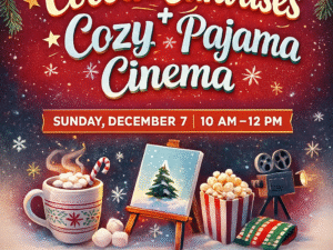 kids hot cocoa, painting pajama event San Jose, holiday pajama cinema event for kids, RAAC Academy winter painting workshop for kids San Jose
