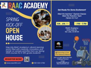 spring open house for kids San Jose, FTC robotics demo RAAC Academy, kids STEM open house event San Jose